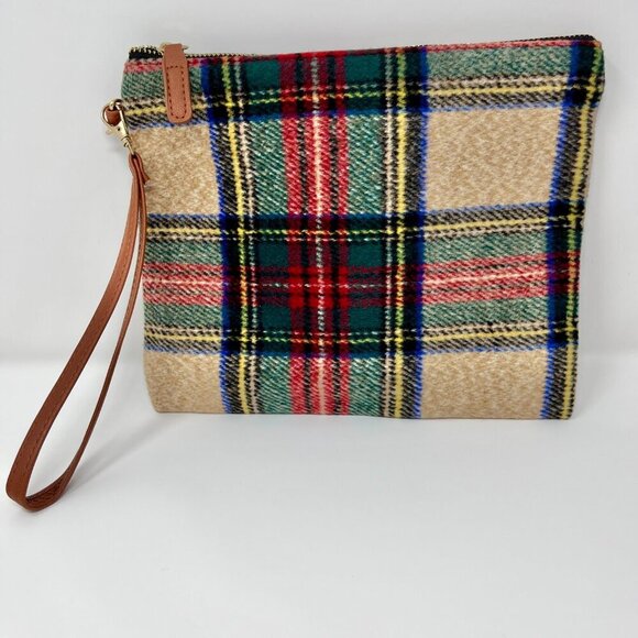 LIB New York Plaid  Wristlet Tan/Red/Green/ - Picture 1 of 12